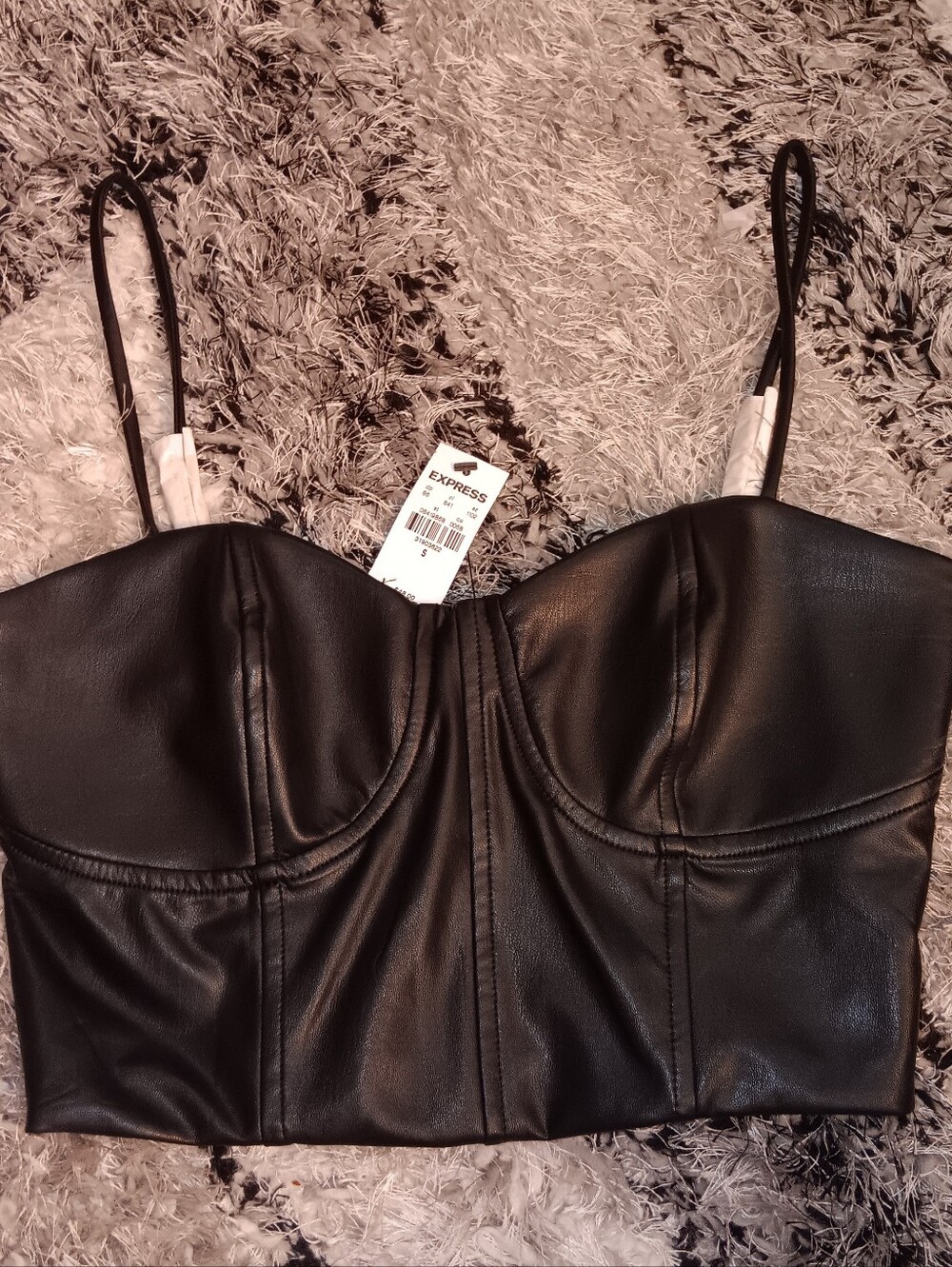 Express Size Small Black Faux Leather Bustier Crop Top NWT